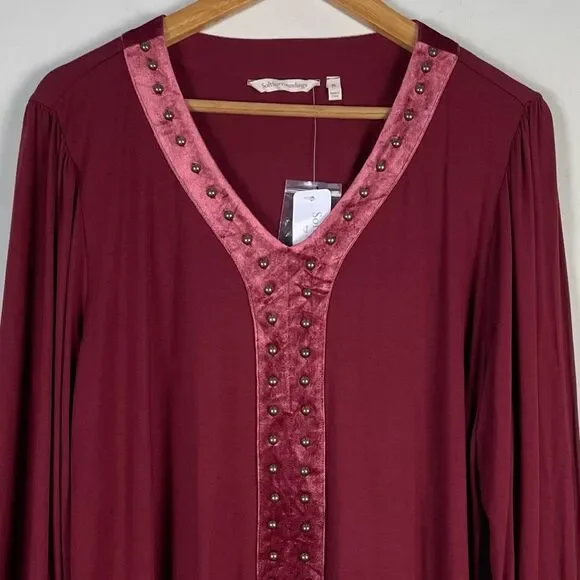 Soft Surroundings Adornment Velvet Trim Tunic Top‎ XL NEW Studded Jersey Knit - Picture 4 of 12